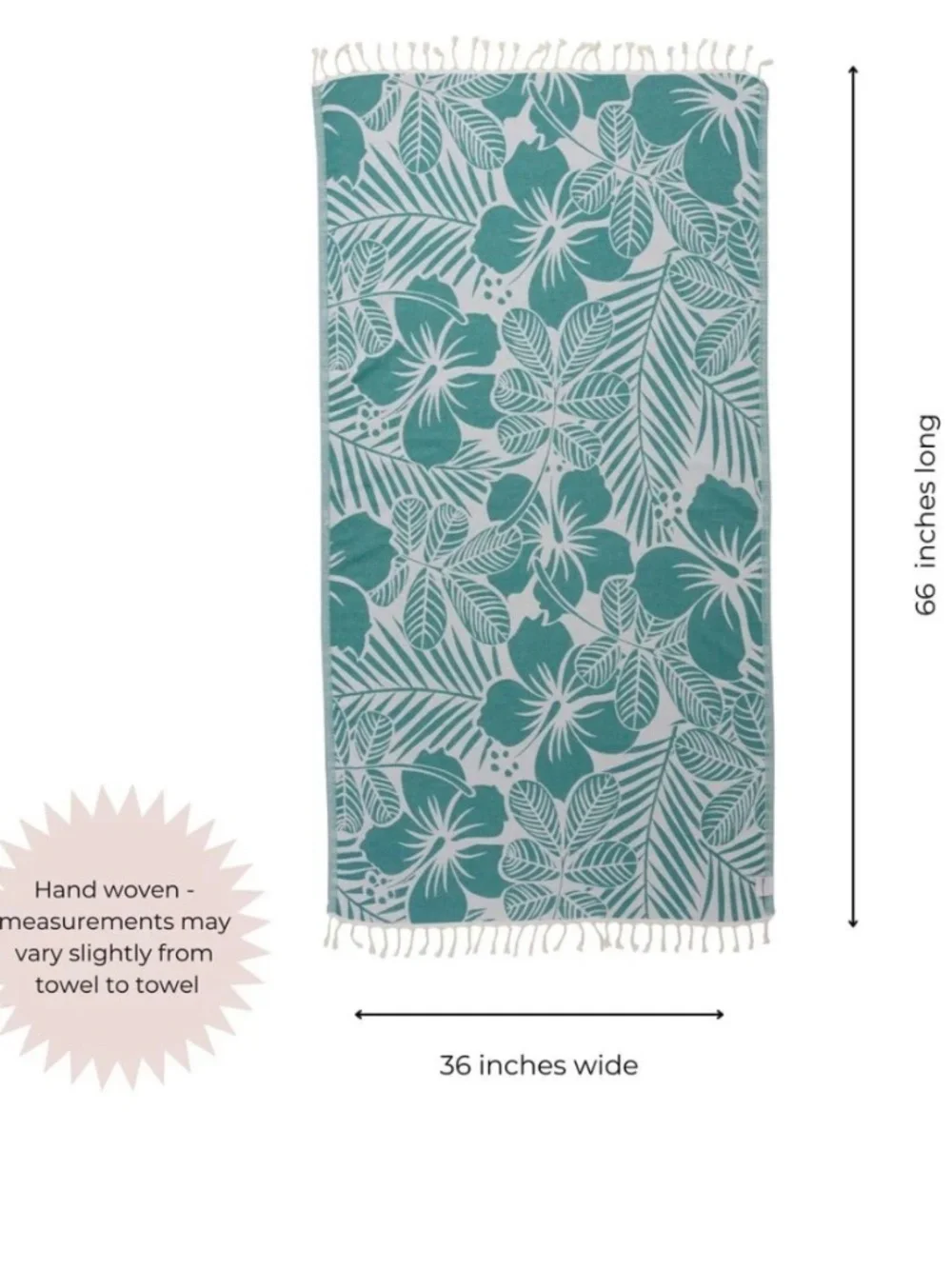 NWT InfuseZen 36”x 66” Organic Turkish Cotton Towel in Hawaiian Flower Aqua